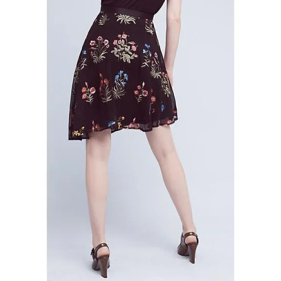 Anthropologie Eva Franco Garden of Eden Black Floral Embroidered Mini Skirt 4